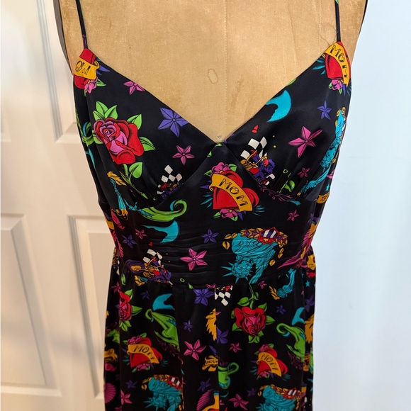 Betsey Johnson Vibrant Tattoo Print Silk Midi Dress - Picture 3 of 5